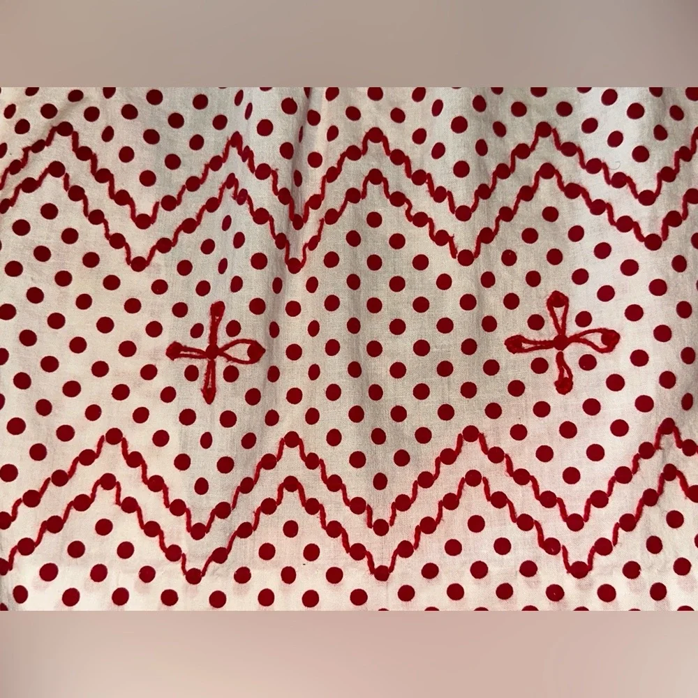 Vintage Kitchen Apron Red & White Polka Dot with Embroidery